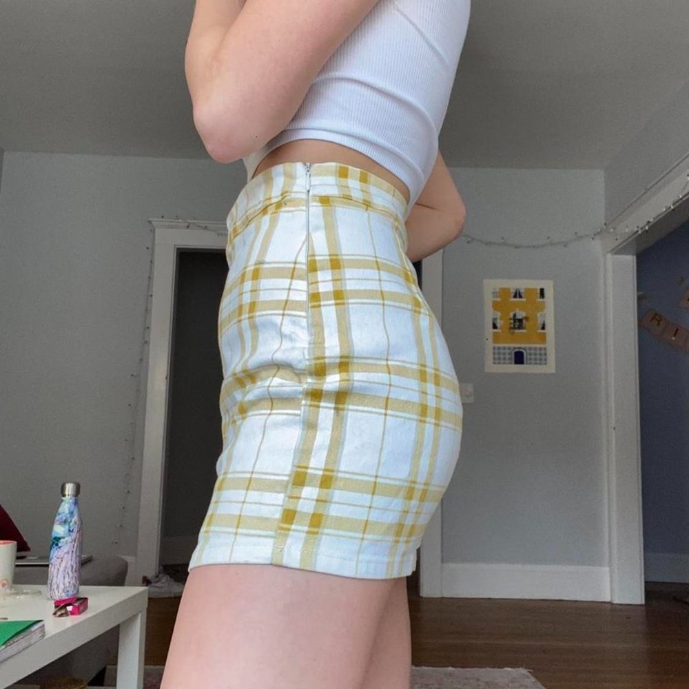 White and Yellow Plaid Skirt